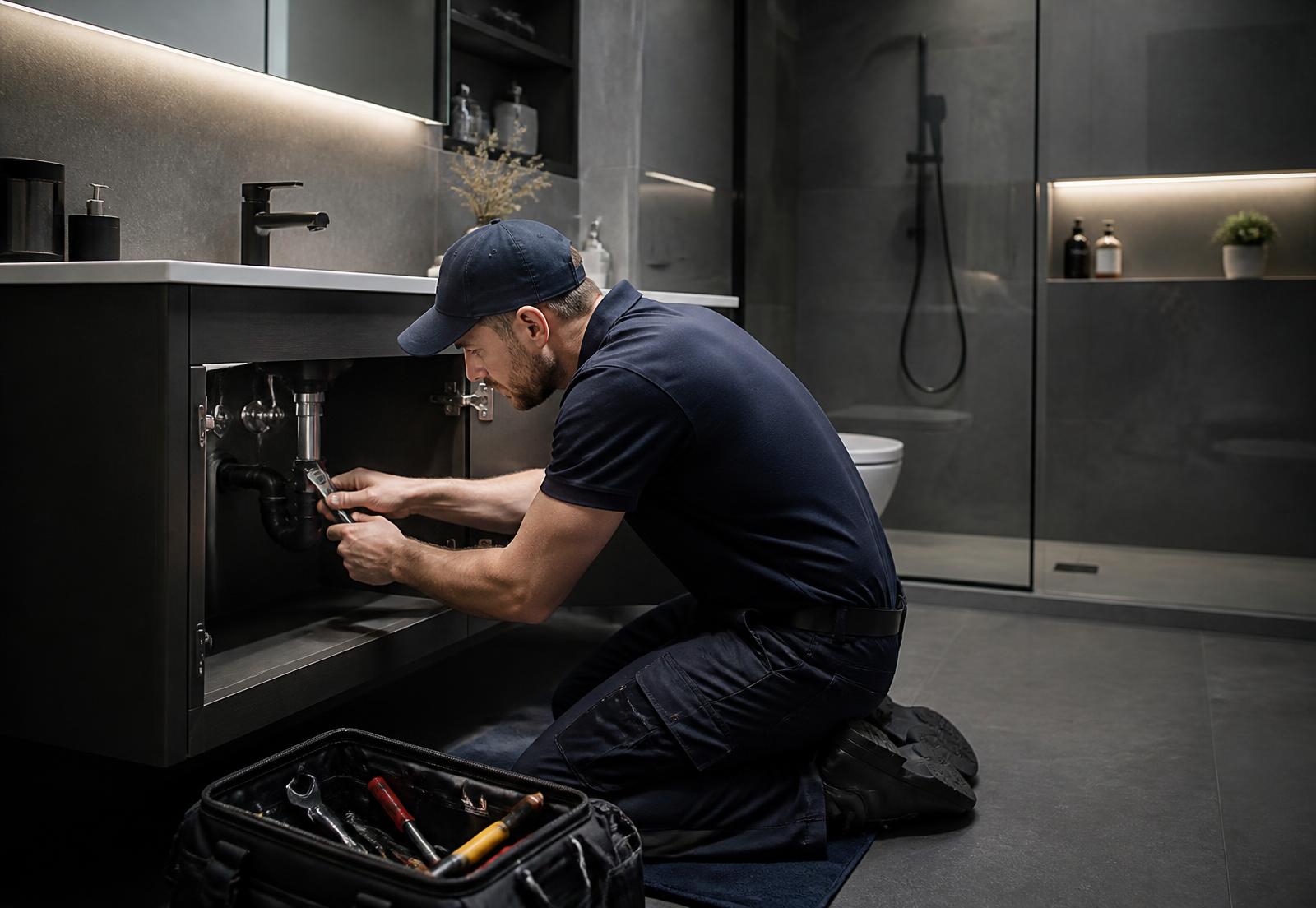 Fontanero de ICM trabajando en la instalación de un baño